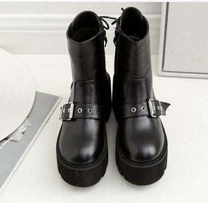 Женские демисезонные ботинки на замке, декоративная шнуровка, цвет черный