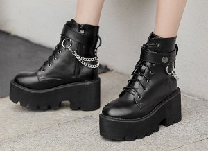 Женские демисезонные ботинки на замке и шнурках, декоративная цепочка, цвет черный