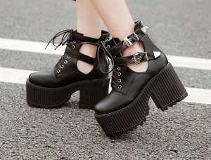 Женские открытые деитсезонные ботинки на замке и шнурках, цвет черный