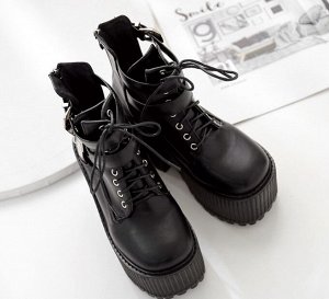 Женские открытые деитсезонные ботинки на замке и шнурках, цвет черный