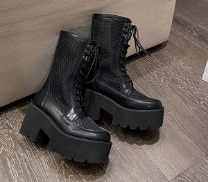 Женские демисезонные ботинки в сеточку, на шнурках, цвет черный