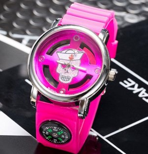 Наручные часы унисекс с силиконовым ремешком, цвет ярко-розовый