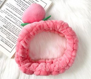 Плюшевая повязка на голову, декор в виде персика, цвет розовый