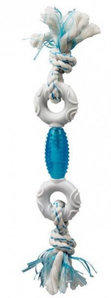 CanineClean игрушка для собак Регби и 2 кольца нейлон/синтетическая резина 39 см с ароматом мяты, голубой