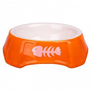 КерамикАрт миска керамическая для кошек 140 мл оранжевая с рыбками