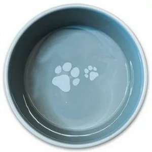 КерамикАрт миска керамическая для собак 1100 мл белая с серой лапкой