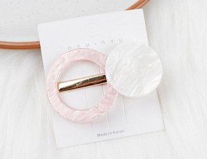 Заколка для волос, декор в виде кольца и круга, цвет розовый/белый, 2 шт