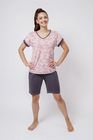Комплект футболка/шорты женская  МОДЕЛЬ 5. Pen Pink/Fume