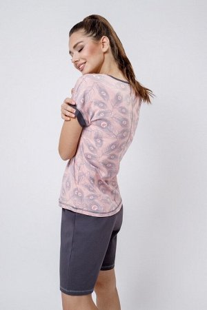 Комплект футболка/шорты женская  МОДЕЛЬ 5. Pen Pink/Fume