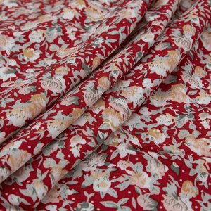 Ткань на отрез штапель 150 см 14556 Цветы на красном