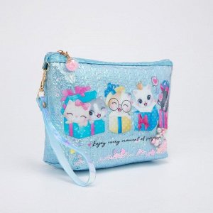 Косметичка-сумочка, отдел на молнии, с ручкой, цвет голубой, «Котята»