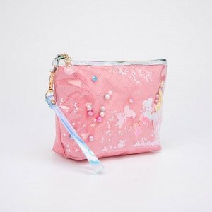 Косметичка-сумочка, отдел на молнии, с ручкой, цвет коралловый, «Бабочки»