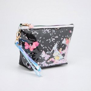 Косметичка-сумочка, отдел на молнии, с ручкой, цвет чёрный, «Бабочки»