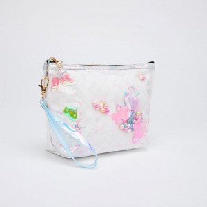 Косметичка-сумочка, отдел на молнии, с ручкой, цвет белый, «Бабочки»