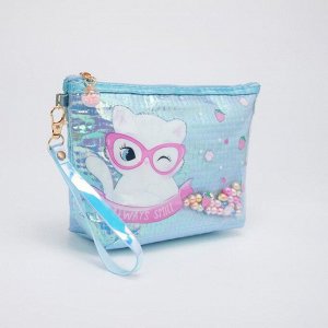 Косметичка-сумочка, отдел на молнии, с ручкой, цвет голубой, «Кошечка»