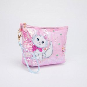 Косметичка-сумочка, отдел на молнии, с ручкой, цвет розовый, «Кошки»