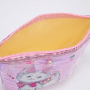 Косметичка-сумочка, отдел на молнии, с ручкой, цвет розовый, «Кошки»