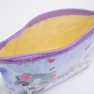 Косметичка-сумочка, отдел на молнии, с ручкой, цвет сиреневый, «Кошки»