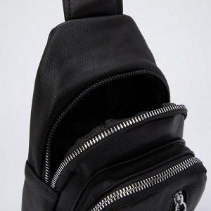Сумка-слинг, отдел на молнии, 2 наружных кармана, цвет чёрный