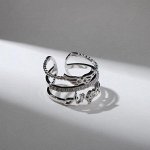 Кольцо &quot;Сокровище&quot; симбиоз линий, цвет белый в серебре, безразмерное