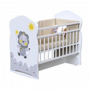 Кровать детская HAPPY LION колесо-качалка с маятник (белый) (1200х600)