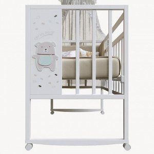 Кровать детская Mini Loft 3D - Oh my bear колесо-качалка (белый) 1200х600