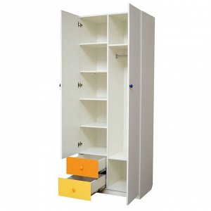 Шкаф 2-х дверный с ящиками «Радуга», 800 ? 490 ? 2100 мм, цвет белый/оранжевый/жёлтый