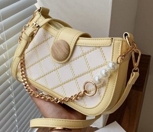 Женская сумочка, декор в виде квадратиков, цвет желтый/белый