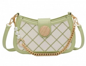 Женская сумочка, декор в виде квадратиков, цвет зеленый/белый