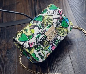 Женская сумочка, принт "Рисунки", цвет зеленый