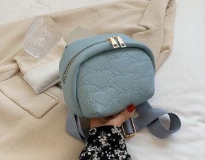 Женская округлая сумочка, принт "Сердечки", цвет синий