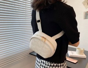 Женская округлая сумочка, принт "Сердечки", цвет белый