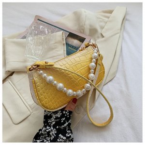 Женская сумочка с жемчужинами на ремешке, декор в виде крокодиловой кожи, цвет желтый