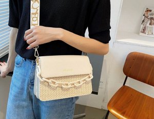 Женская сумка с широким ремешком и ремешком в виде цепи, надпись "MIKAXIQI", цвет молочный