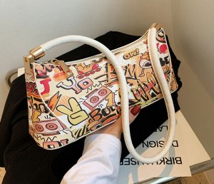 Женская сумка-багет, принт "Граффити", цвет красный/белый
