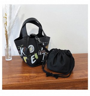 Женская сумка-ведро, принт "Рисунки", цвет черный