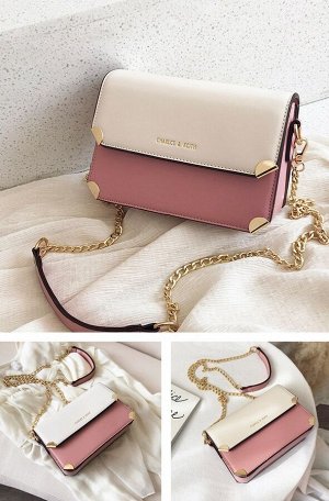 Женская сумка-мессенджер, надпись "CHARLCS&KCITH", цвет розовый/белый