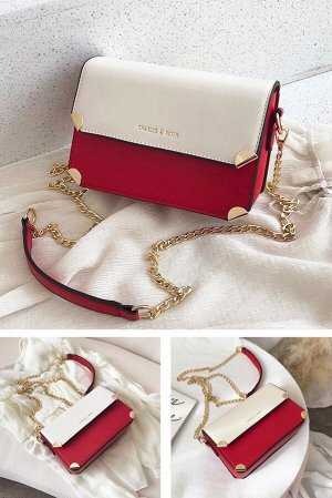 Женская сумка-мессенджер, надпись "CHARLCS&KCITH", цвет красный/белый