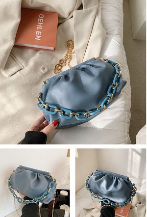Женская мягкая сумочка с ремешком в виде цепи, цвет синий