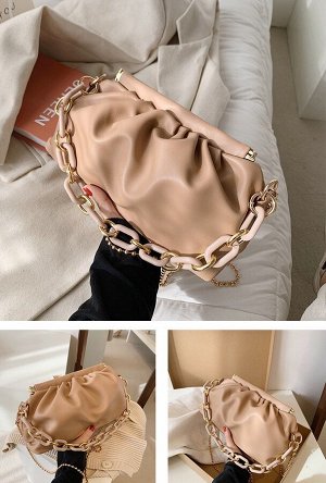 Женская мягкая сумочка с ремешком в виде цепи, цвет бежево-коричневый