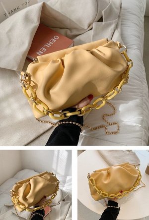 Женская мягкая сумочка с ремешком в виде цепи, цвет желтый