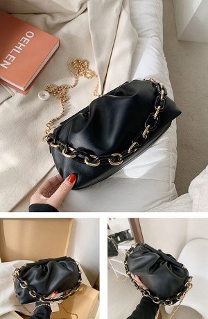 Женская мягкая сумочка с ремешком в виде цепи, цвет черный