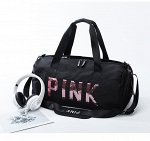 Спортивная сумка с отдельным карманом для обуви, надпись &quot;Pink&quot;, цвет черный