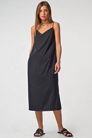Платье-комбинация миди в бельевом стиле черное