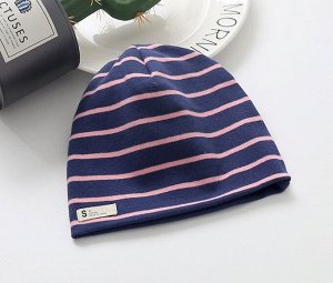 Детская шапочка в полоску, цвет синий/розовый