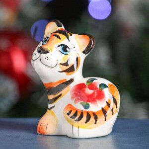 Сувенир Тигр "Янтарь" , 7см, гжель, цвет