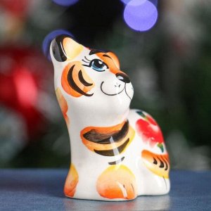 Сувенир Тигр "Янтарь" , 7см, гжель, цвет