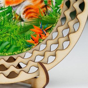 Тарелка сувенирная "Год Тигра. Два тигренка", d = 13 см, дерево