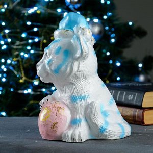Копилка "Тигр - Дед Мороз" бело-голубой, 17х16х23см