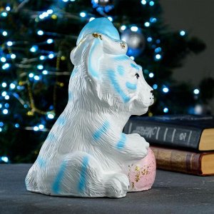 Копилка "Тигр - Дед Мороз" бело-голубой, 17х16х23см